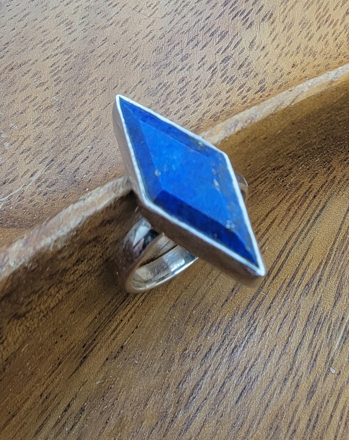 Lapis Kite Shaped Geometric Statement Ring Size 7.5