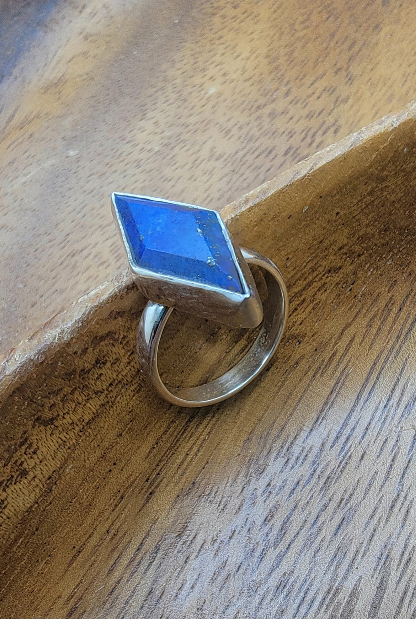 Lapis Kite Shaped Geometric Statement Ring Size 7.5