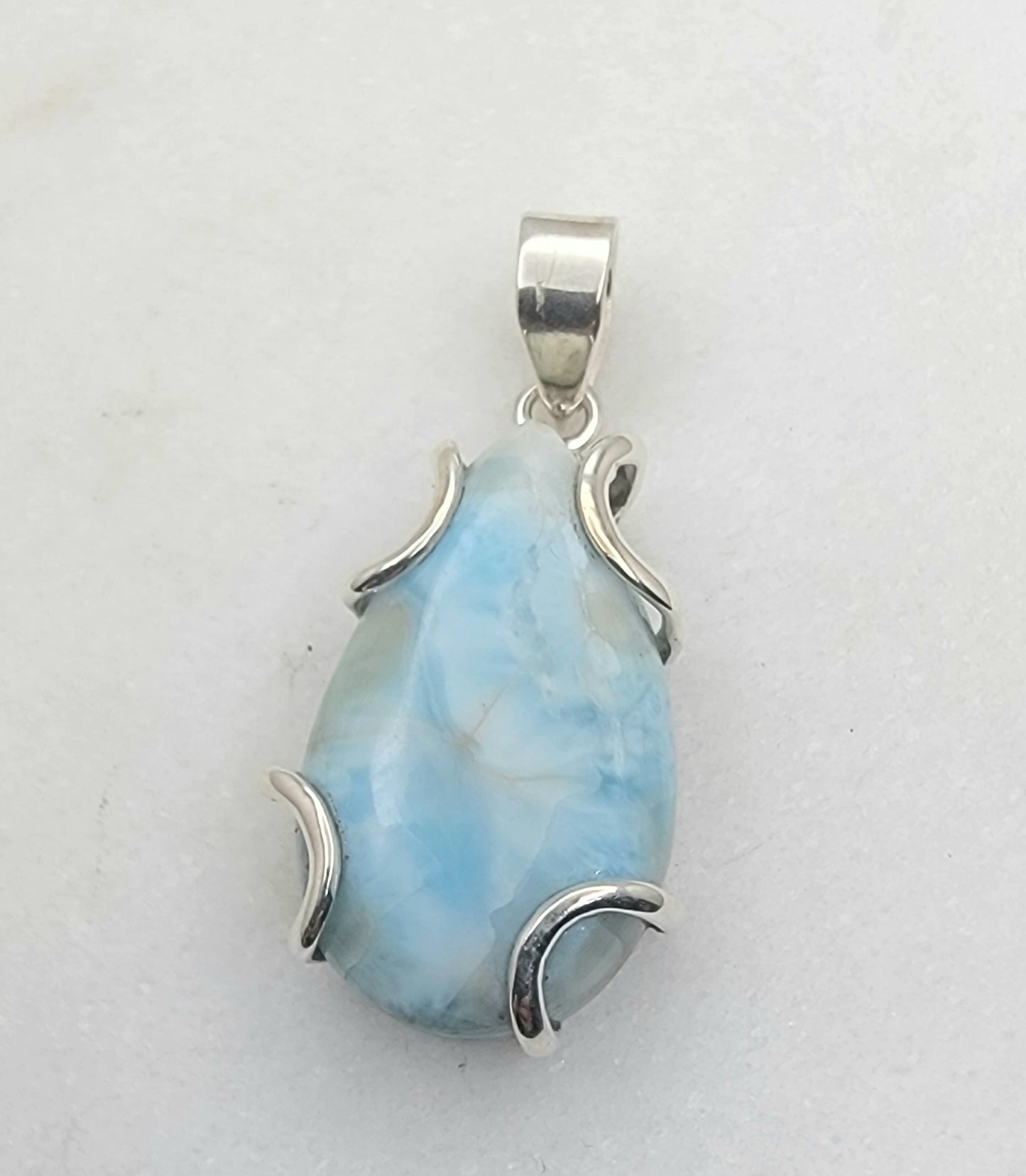 Sterling Silver Larimar Teardrop Pendant (32×20 mm) + 20″ Chain Option