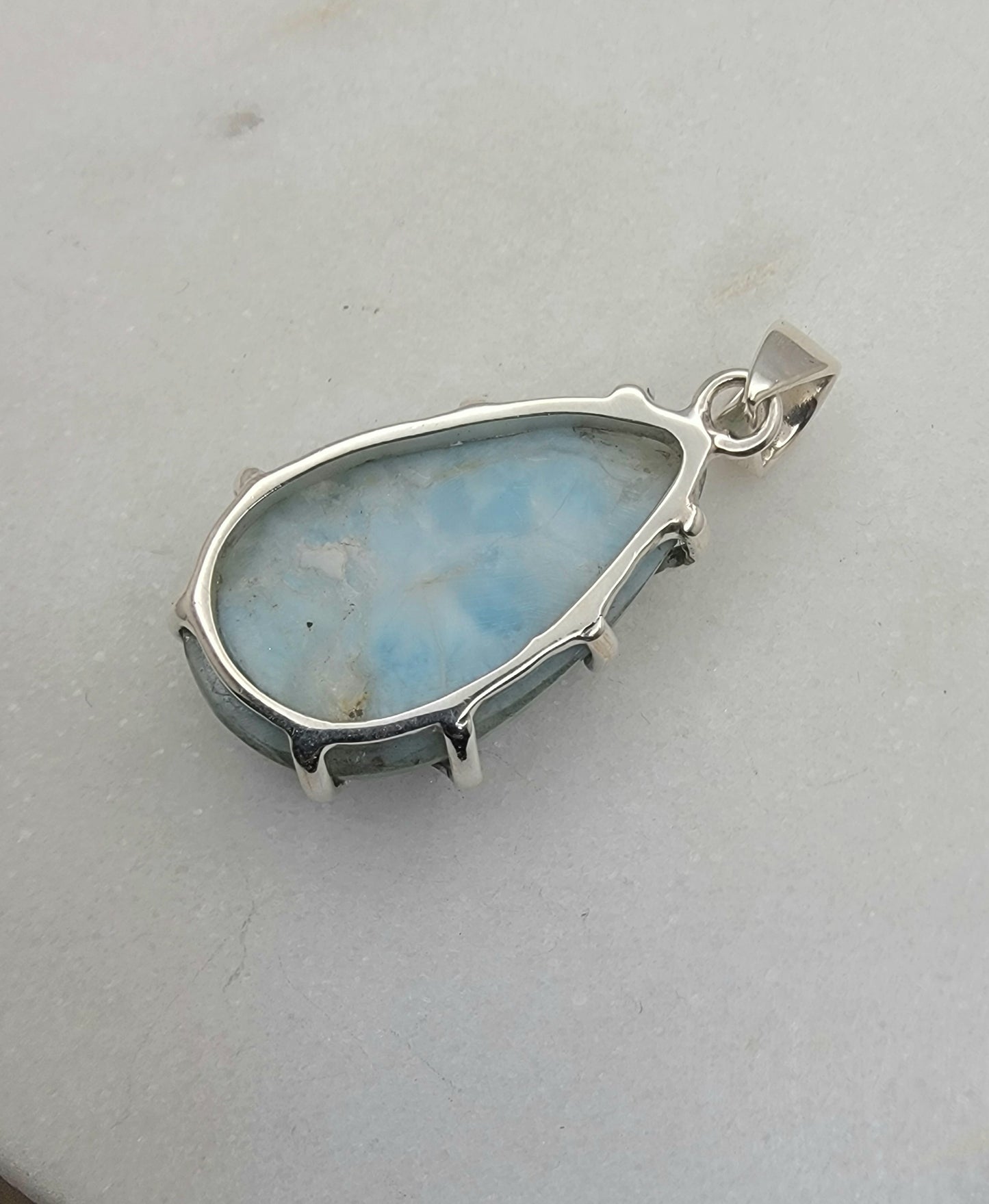 Sterling Silver Larimar Teardrop Pendant (32×20 mm) + 20″ Chain Option