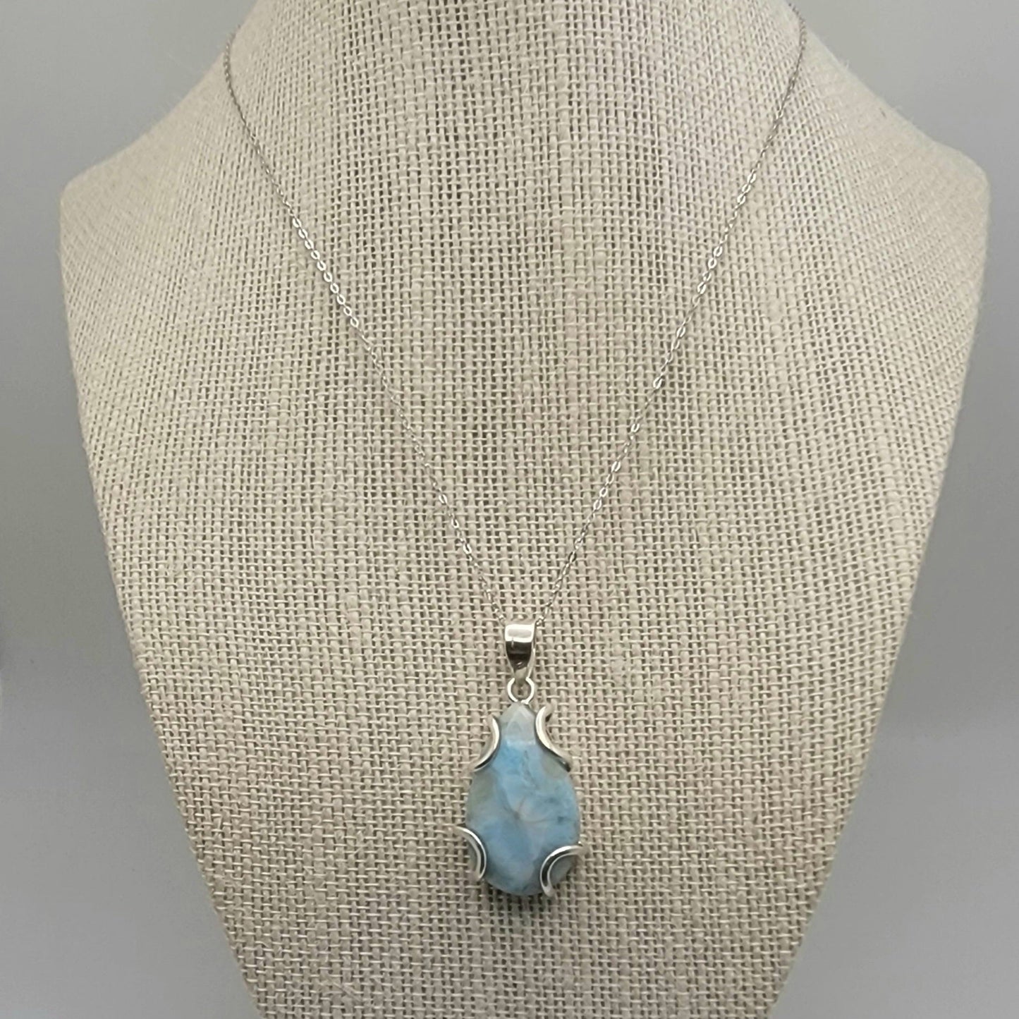 Sterling Silver Larimar Teardrop Pendant (32×20 mm) + 20″ Chain Option
