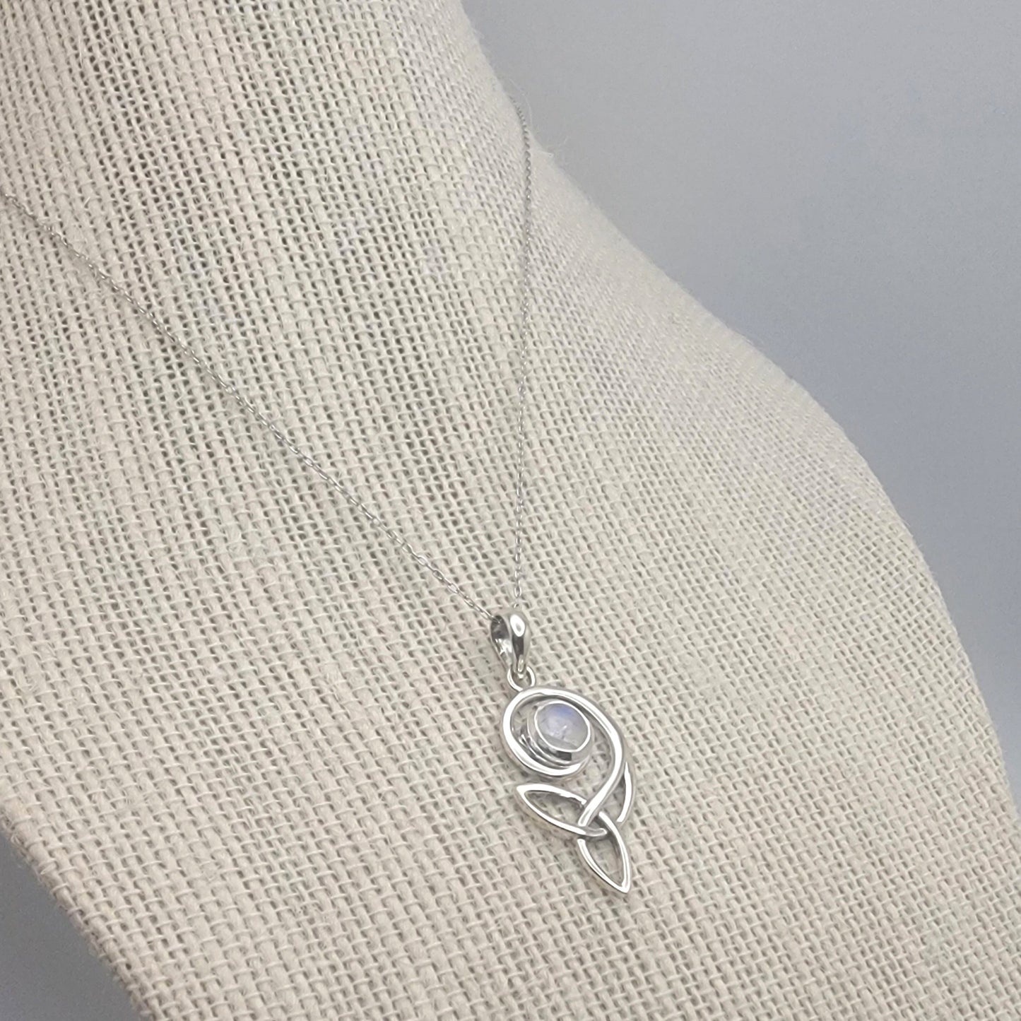 Celtic Swirl Triquetra Inspired Sterling Moonstone Silver Necklace