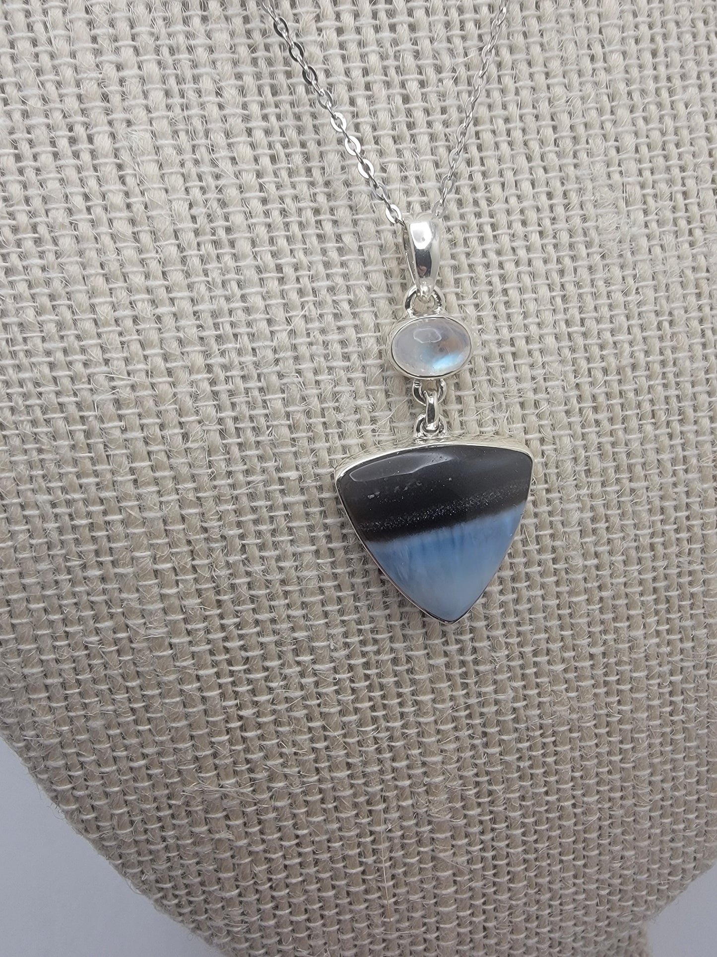 Blue Opal and Moonstone 925 Sterling Silver Pendant