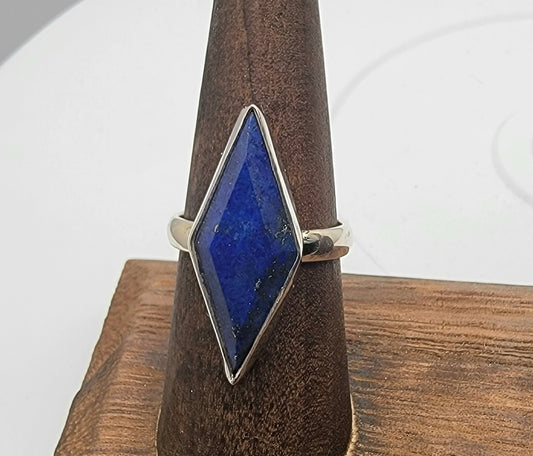 Lapis Kite Shaped Geometric Statement Ring Size 7.5