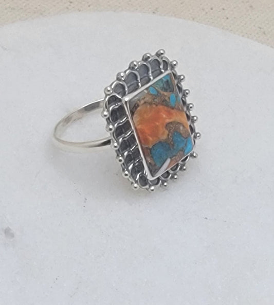 Sterling Silver Bezel-Set Oyster Turquoise Gemstone Ring (11×15 mm) – 2 mm Band Size 10